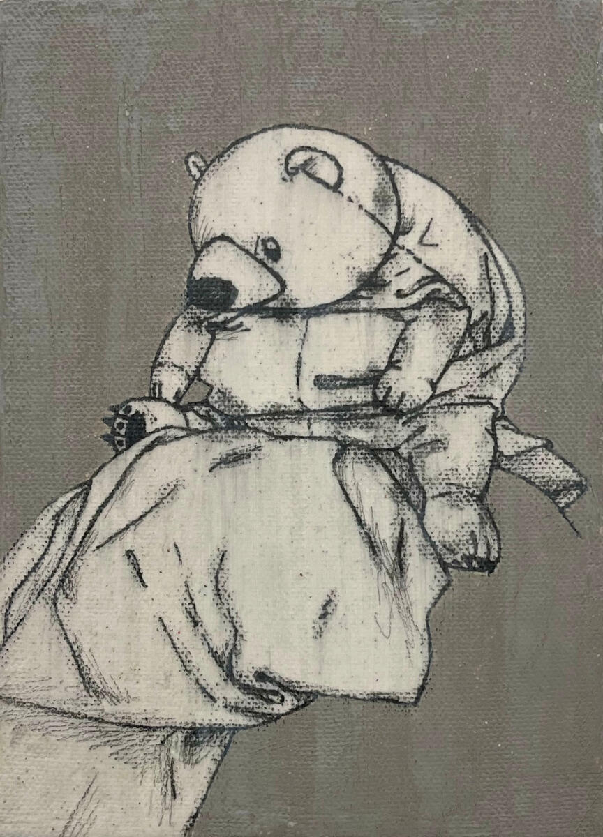 Untitled, 2023, graphite, acrylic, & molding paste on canvas, 5"x7". (available)