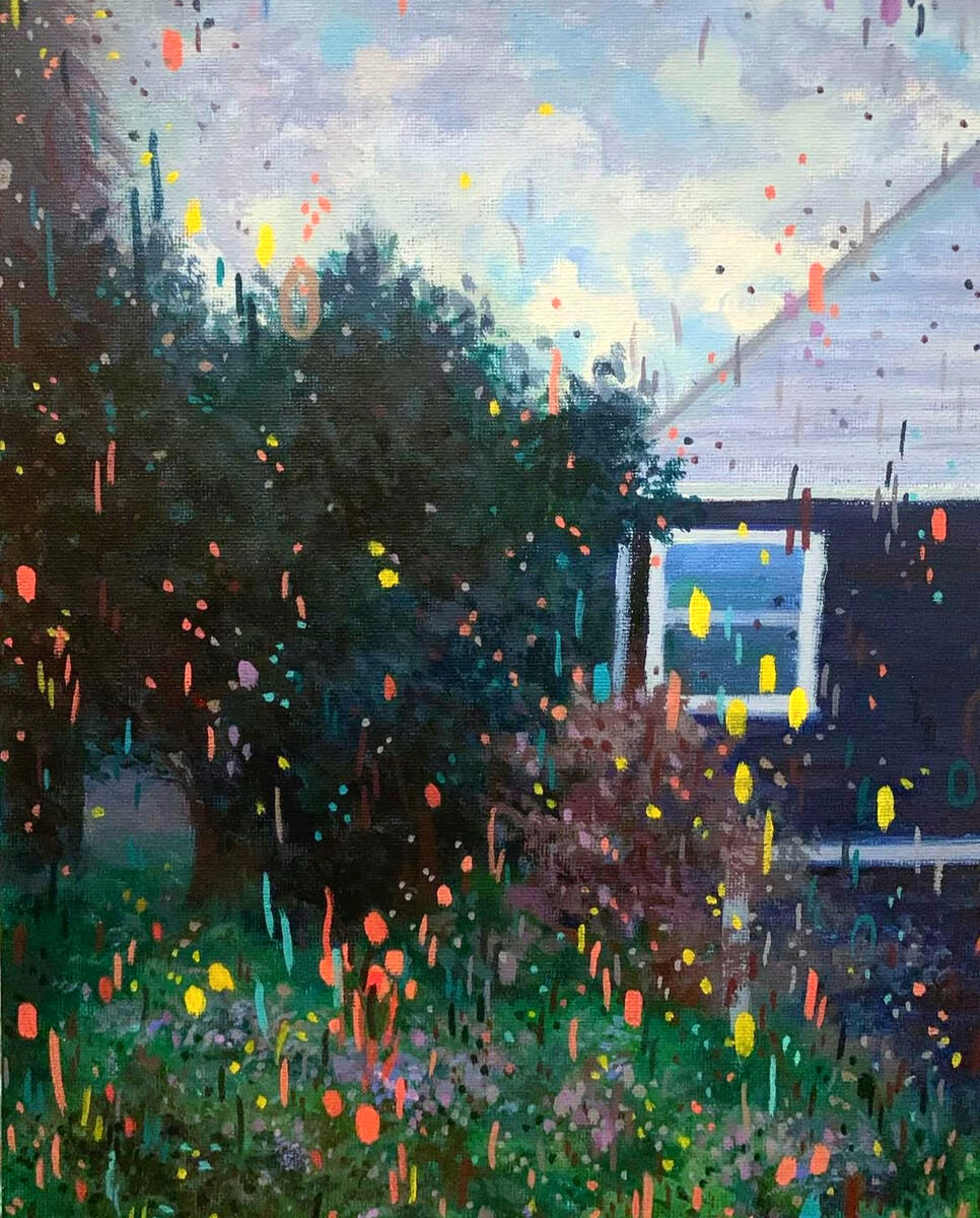 Blue house, 2020, acrylic on canvas panel, 14"x16". (unavailable)