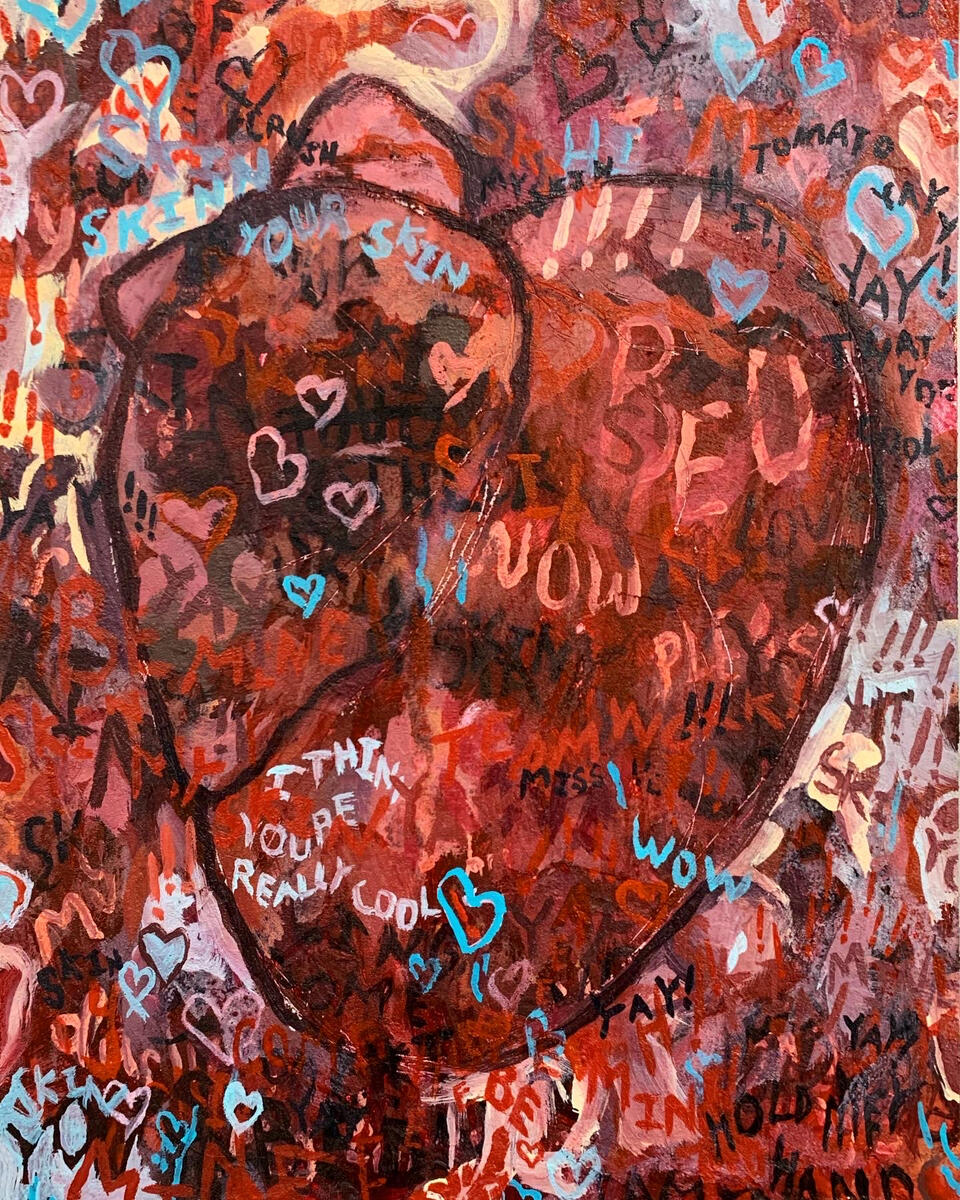 Heart, 2021, acrylic on masonite panel, 9"x12". (unavailable)