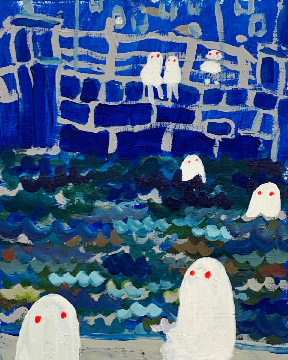 Canal II, 2021, acrylic on masonite panel, 9"x12". (available)