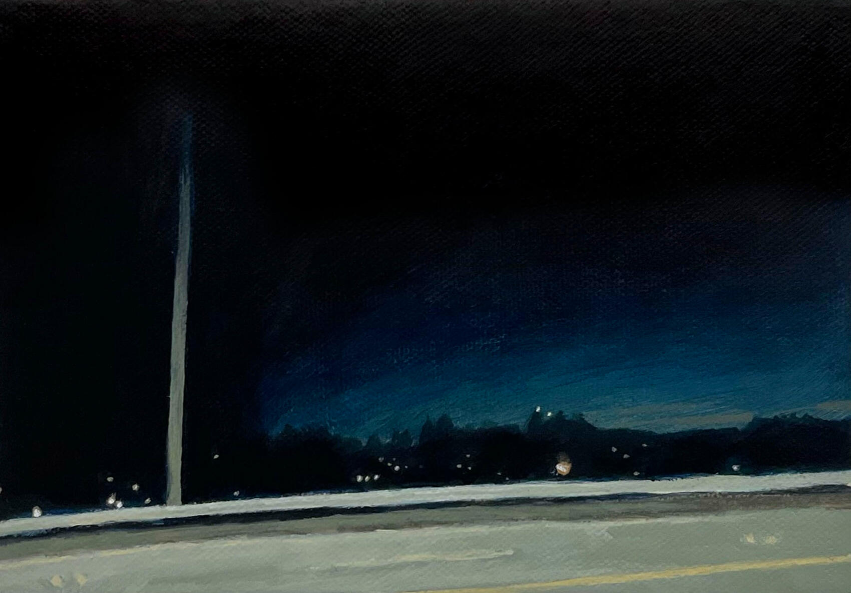 View from the graveyard, 2024, acrylic on canvas, 7"x5". (available)