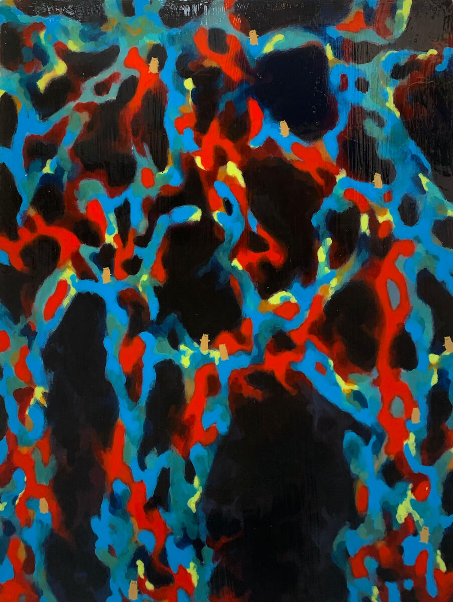 Jungle gym, 2022, acrylic & gloss gel on canvas, 16"x20". (available)